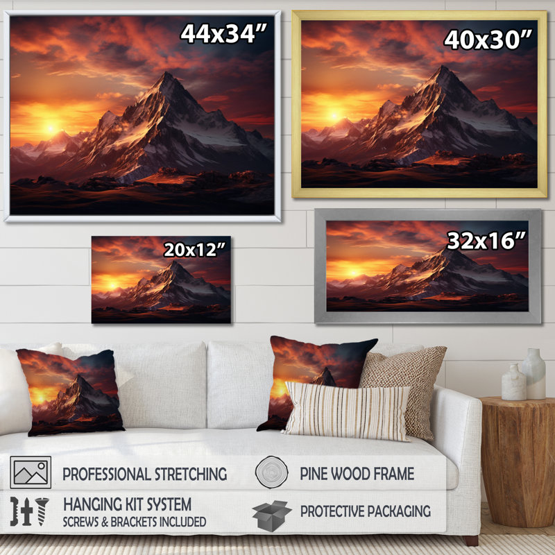 Sunset Montain Retreat I - Paysages, art mural, salon, H 30 po x l 40 po x P 1,5 po, Cadre flottant noir