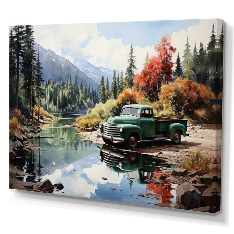 «Pickup Truck Tranquil Lakeside III», reproduction sur toile, Toile tendue, H 30 po x l 40 po x P 1,5 po