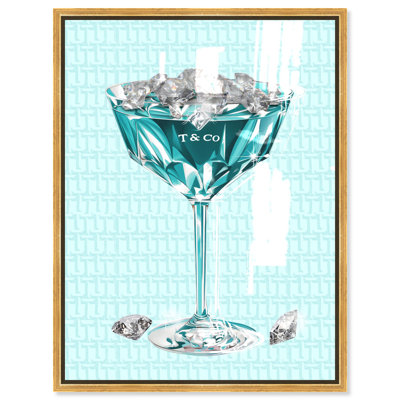 Oliver Gal Diamond Martini Glam & Bar - Hand-Applied Glass Coat Framed Canvas Art