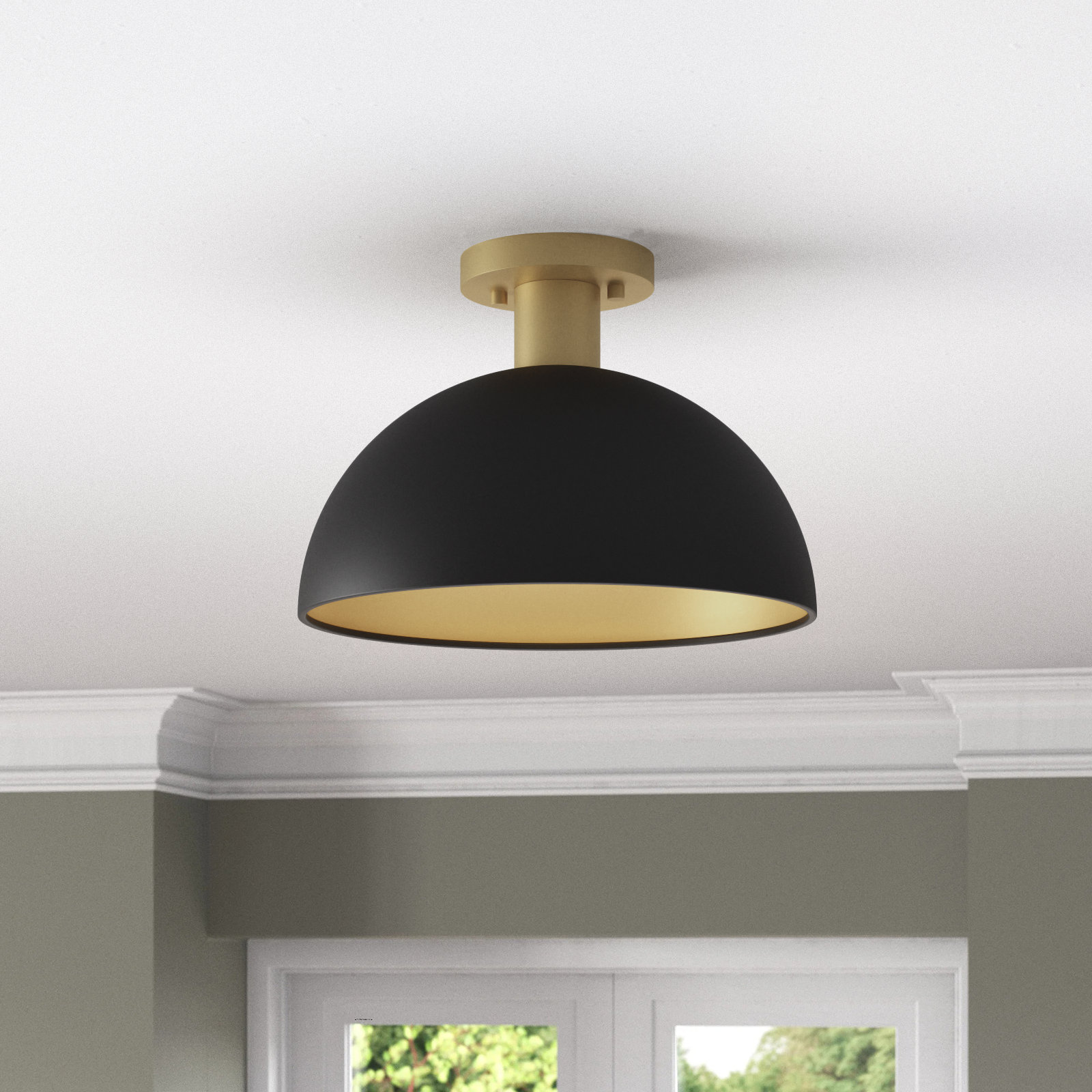 Darrah Single Light Semi Flush Mount, Matte Black/Natural Brass