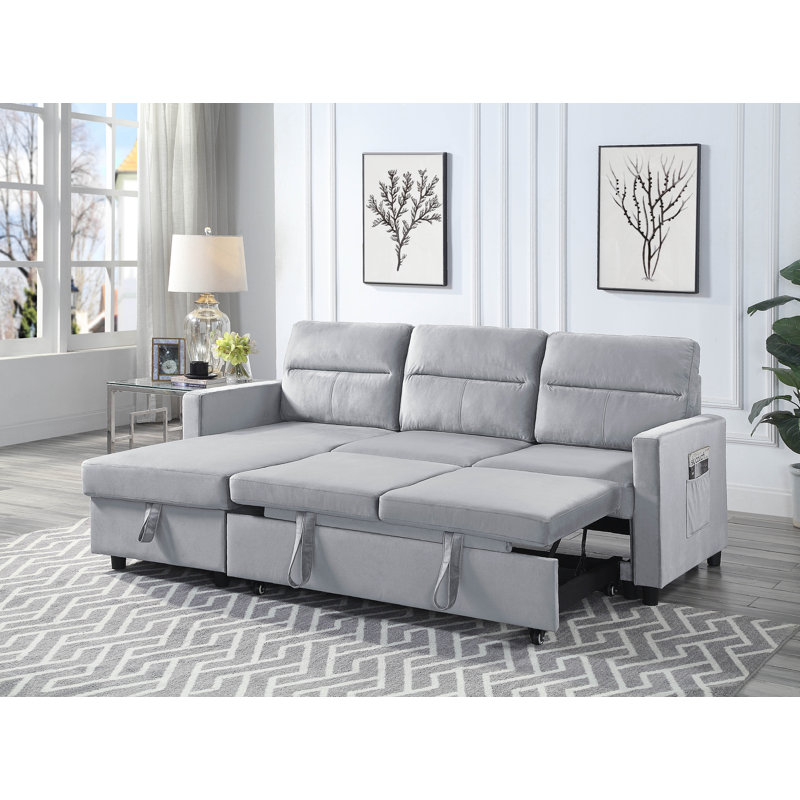Dawnette Upholstered L-Shaped Sectional Reversible, Light Gray Velvet