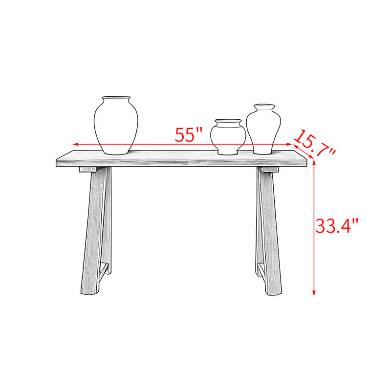 Kishina 55'' Solid Wood Console Table, 33.4" H x 55" W x 15.7" D