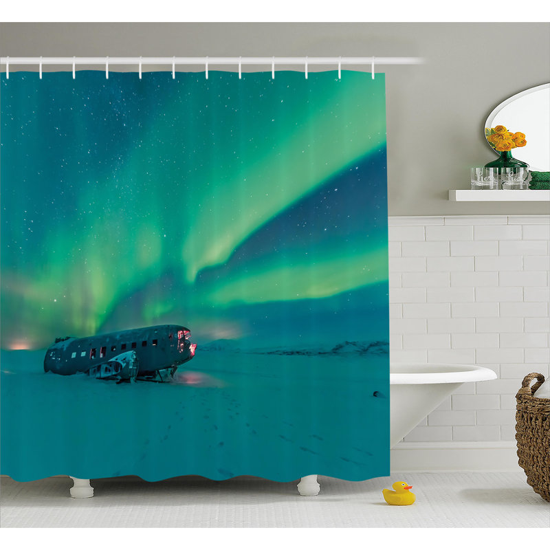 Northern Lights Shower Curtain with Hooks Included, 69" H x 70" W
