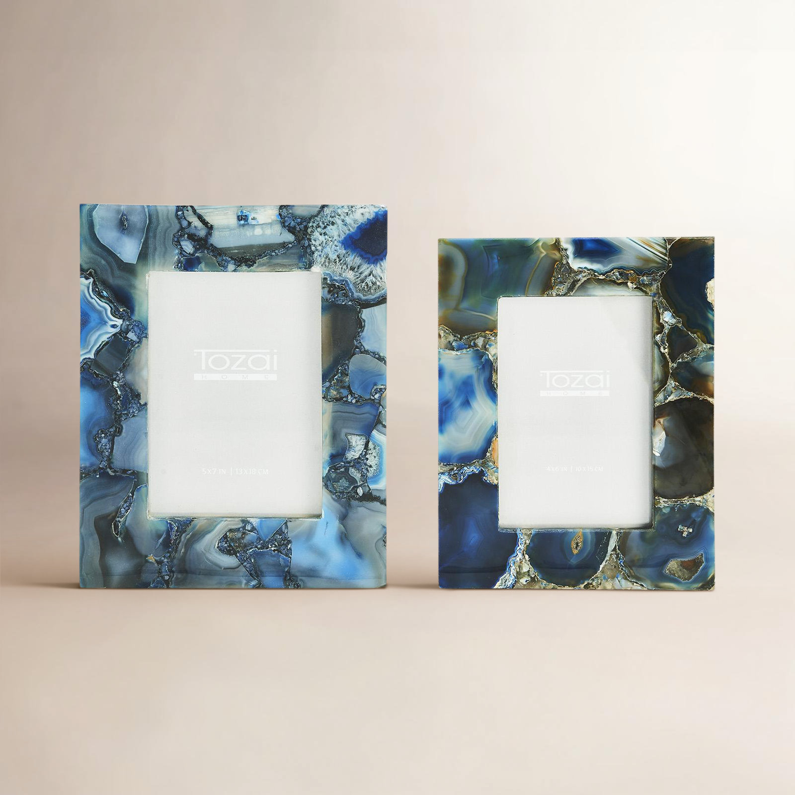 Set Of 2 Blue Agate Photo Frame, Blue