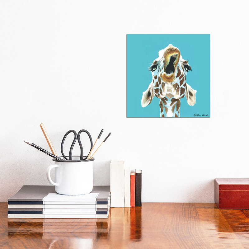 Giraffe on Turquoise Square 1 Piece Wrapped Canvas Painting, 30.48 cm H x 30.48 cm W