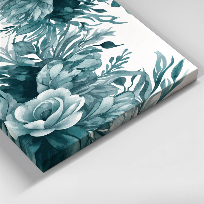 "Watercolor Floral 91", art mural sur toile verte, H 20 po x l 30 po