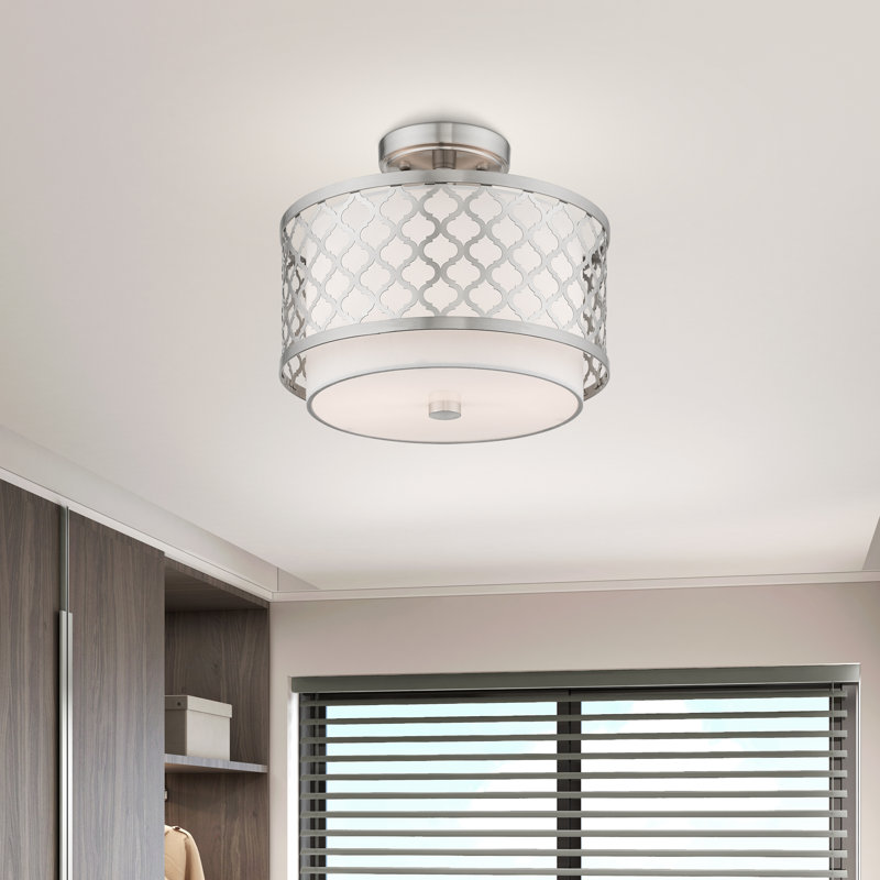 Mance Fabric Semi Flush Mount, 10" H x 11.88" W, Brushed Nickel