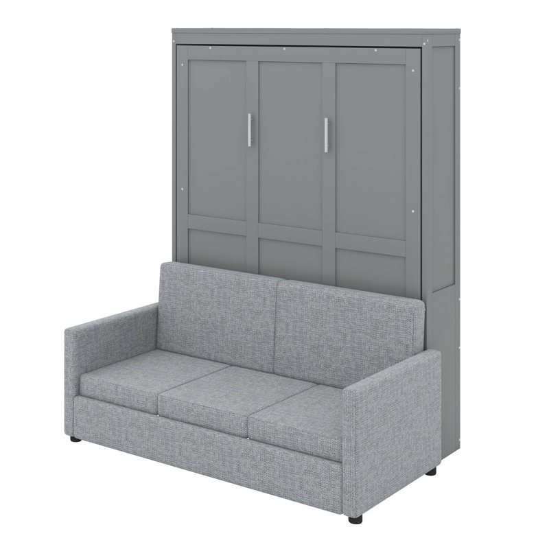 Lit escamotable double avec coussin, Gris