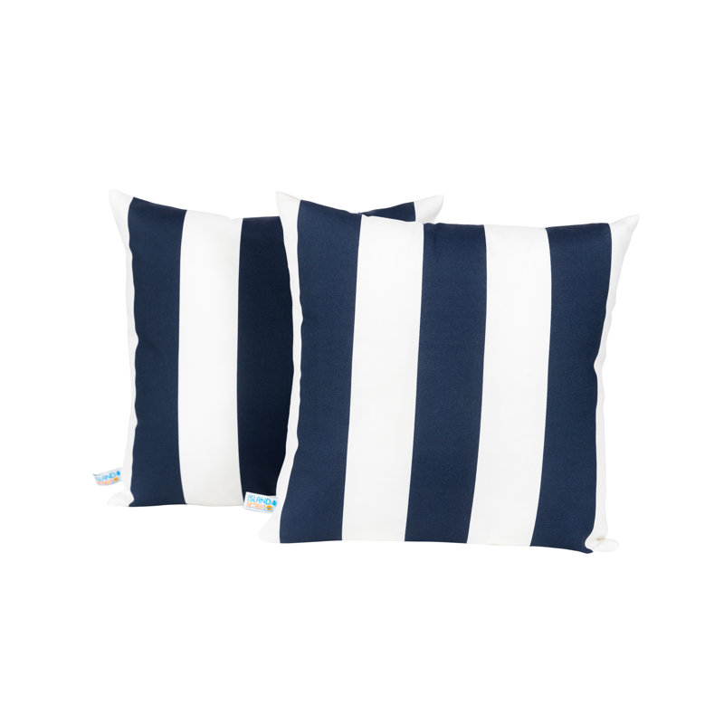Navy and White Striped Square Outdoor Throw Pillow Set