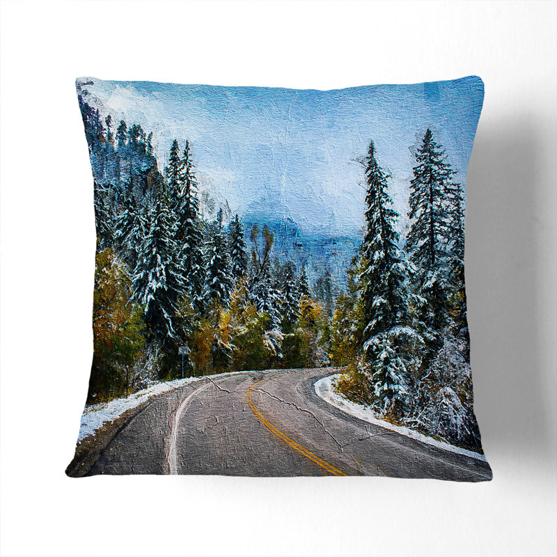 Winter Forest Road Cushion with Filling, 40cm H x 40cm W x 15cm D
