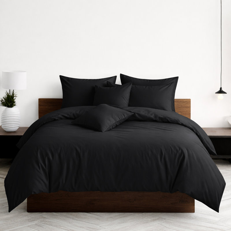 Luxury 3-Piece Dyed Duvet Cover Set With Pillowcases, Super King Duvet Cover Set + 2 Pillowcases, Black