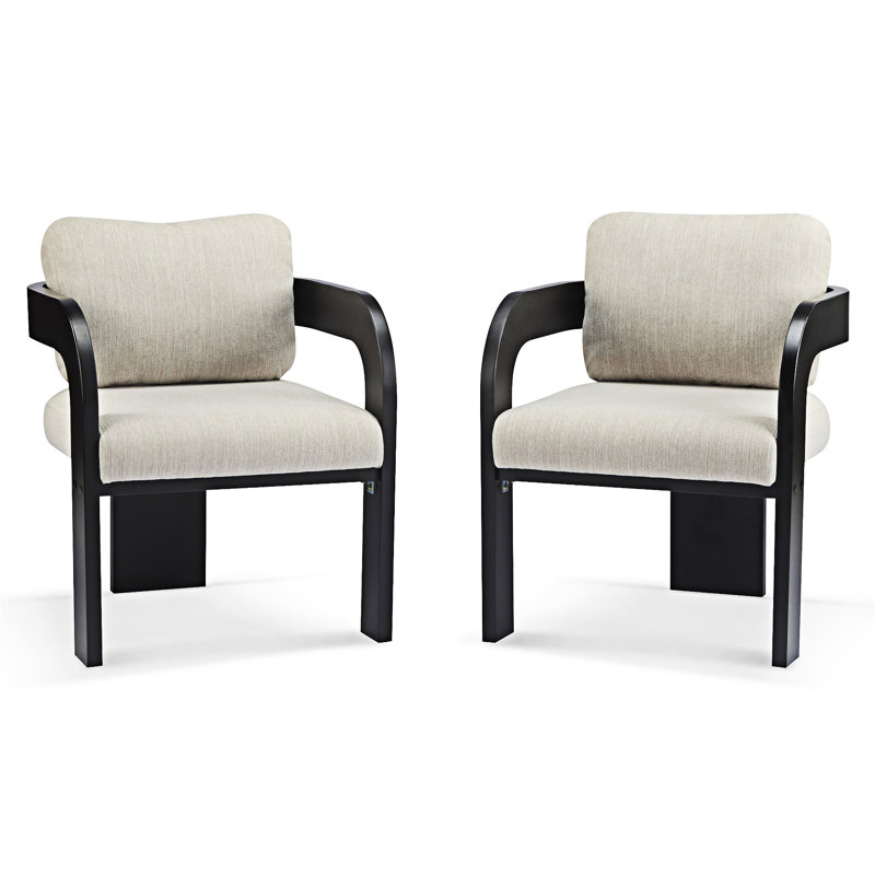 Chaise rembourrée avec accoudoirs (ensemble de 2), Noir, Tissu beige
