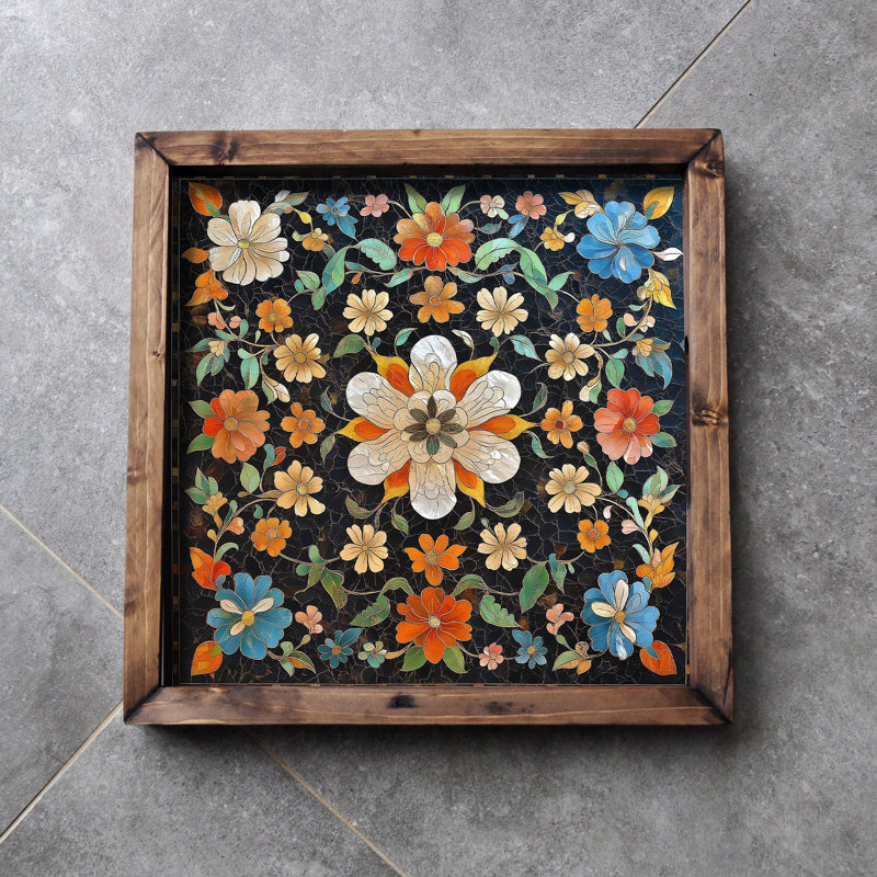 Elegant Solid Wood Tray, 13.8 x 13.8 x 1.6 inches | 100% Solid Wood with UV Printed MDF (0.2 inches Thick) | Perfect for Serving, Home Décor, and Organizing | Durable and Stylish Design for Any Occasion