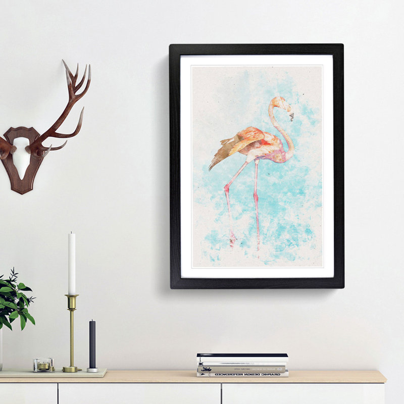 Flamingo Bird Watercolour - Framed Print, Black Framed, 87cm H x 62cm W x 2cm D
