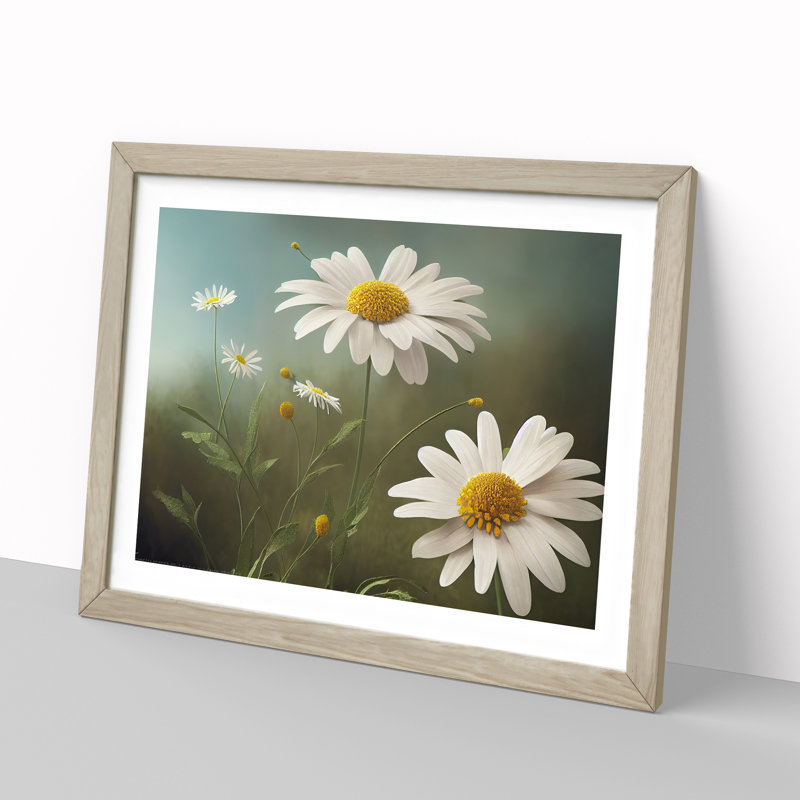 Artsy Daisy Flowers - Framed Print, 25cm H x 34cm W, Grey
