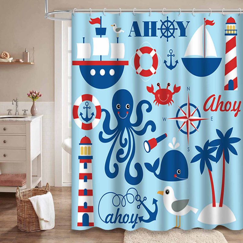 Rideau de douche imperméable nautique avec 12 crochets SailorTots, L 72 po x l 84 po