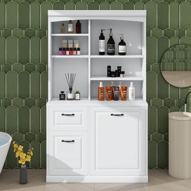Armoire de rangement pour salle de bain avec panier coulissant avec tiroirs et tablettes personnalisables