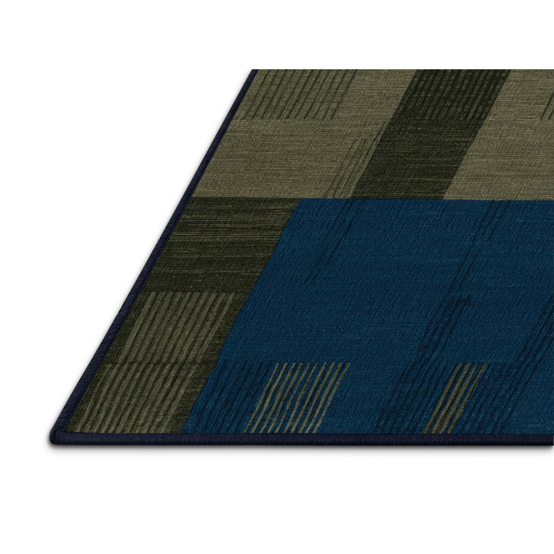 Machine Washable Checkered Blue Area Rug, Rectangle 8' x 10'