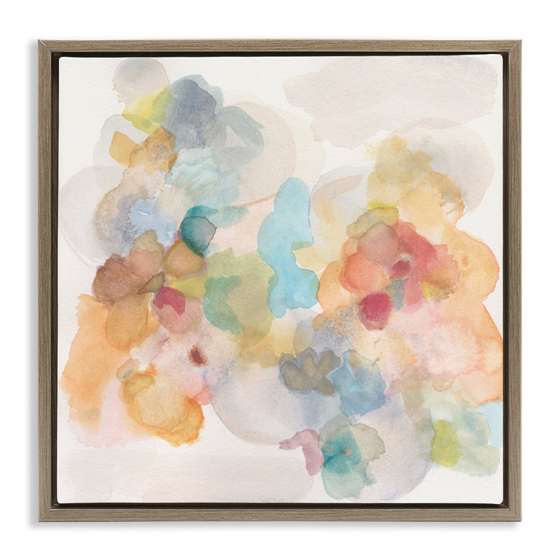 Douce éclaboussure d'aquarelle abstraite, Cadre flottant orme Montalcino, H 18 po x l 18 po