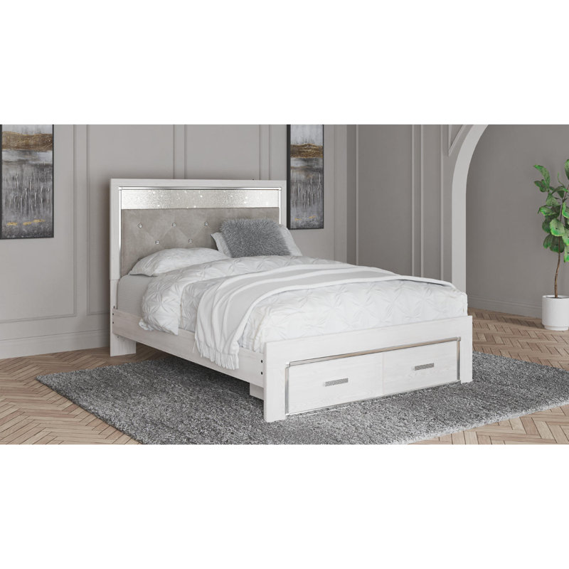 Grand lit de rangement rembourré avec tête de lit Beamond, Grand