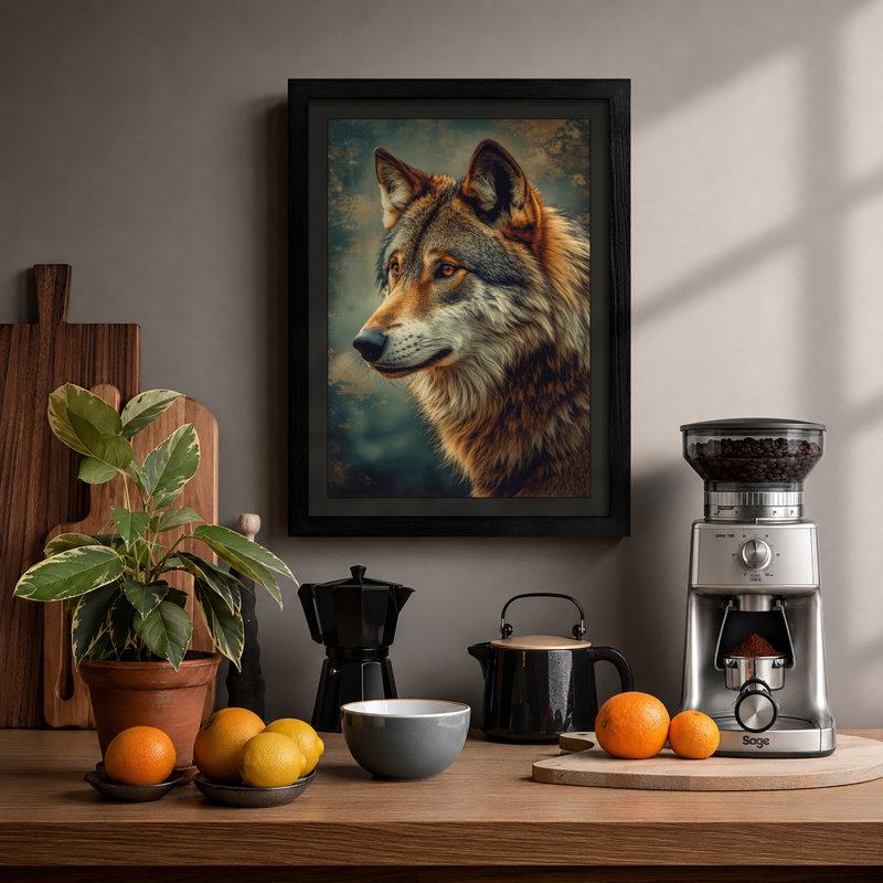 Wolf In Profile Boho - Print, Black, A4 - 29.7 x 21.0 cm