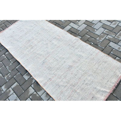 Handmade Vintage Turkish Wool Carpet in Neutral Tone for Eco-Friendly Bohemian Home Decor and 3x7ft Area Rug Covering