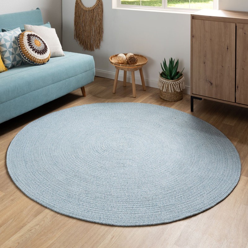 Round Dahlin Cotton Braided Area Rug, Round 170cm, Blue