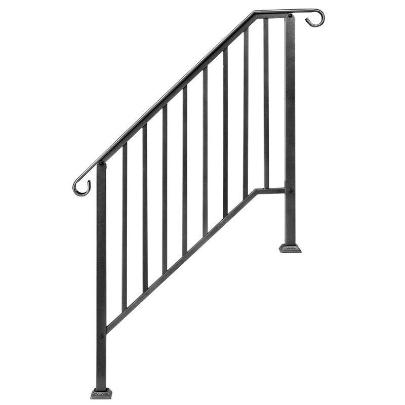 Rampe d'escalier extérieure en fer noir mat argenté pour 3 marches