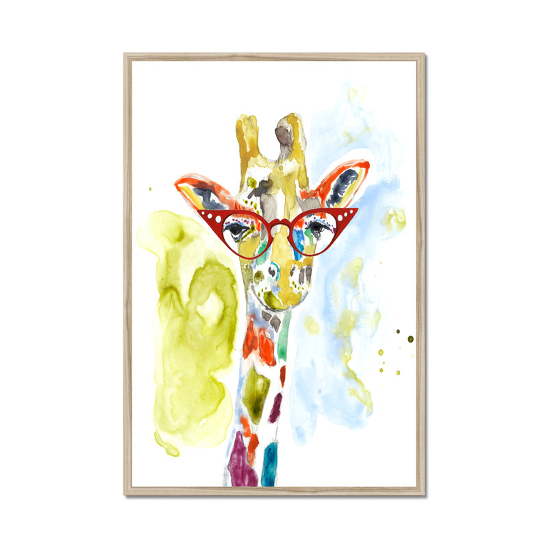 Smarty-Pants Giraffe 1 Piece Painting, 50cm H x 34cm W, Natural Wood Framed Paper Print