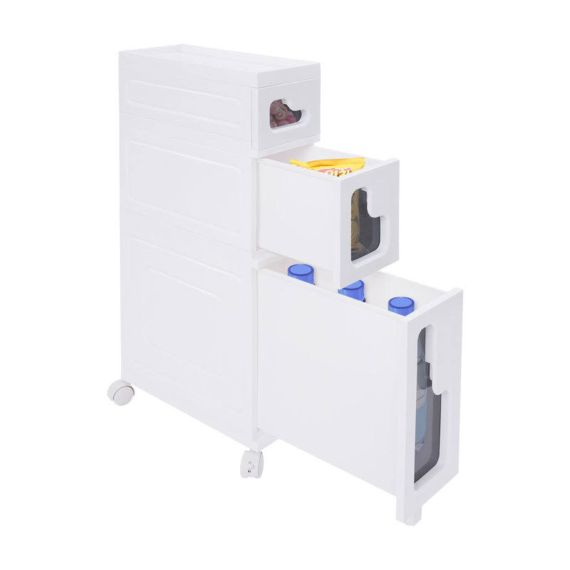 Storage Cabinet Slim Bathroom Storage Cabinet Bathroom Storage Floor Cabinet With Wheels, 29.9" H x 6.3" W x 15.7" D