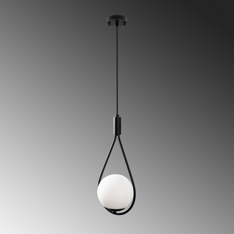 Elegant Black Chandelier with Adjustable Height, Iron Body, 53.1 x 5.9 inches | Glass Cap, E27 Socket (Max 40W), Perfect for Dining Room & Living Spaces, IP20 Rated, Base Plate Diameter: 5.1 inches, Height: 53.5 inches