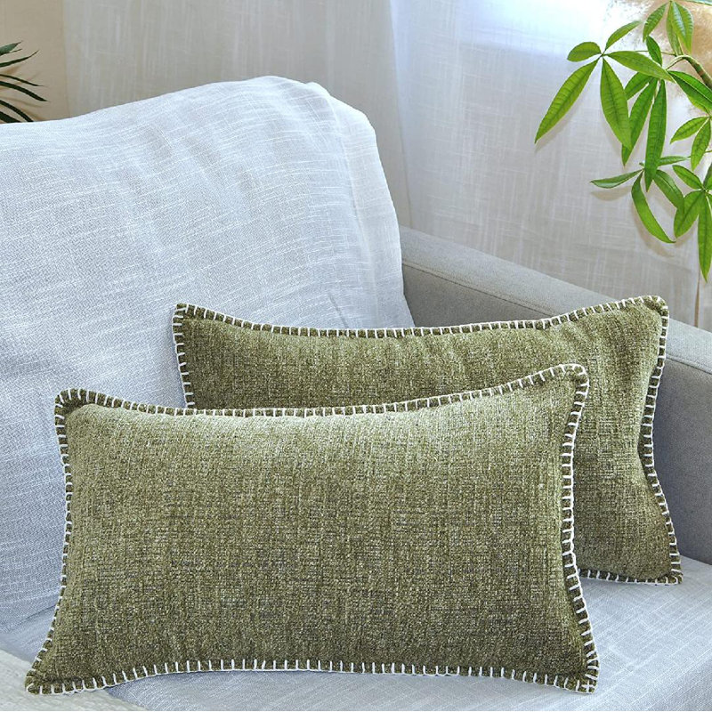  Housses de coussin lombaire 12 po x 20 po | Housse de coussin rectangulaire douce en chenille (ensemble de 2)