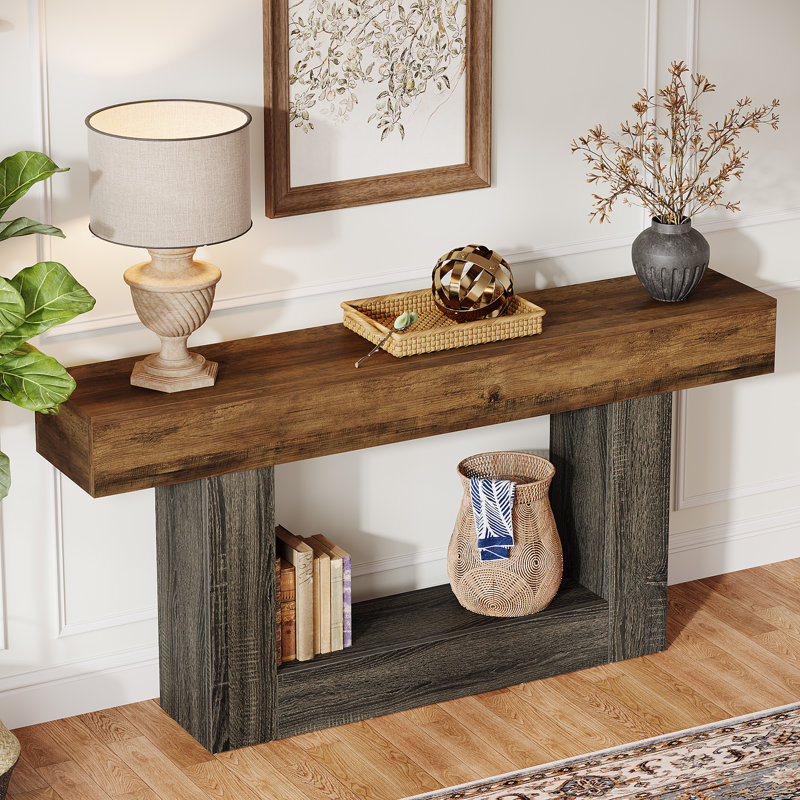 160cm Console Table, Grey, Vintage Brown