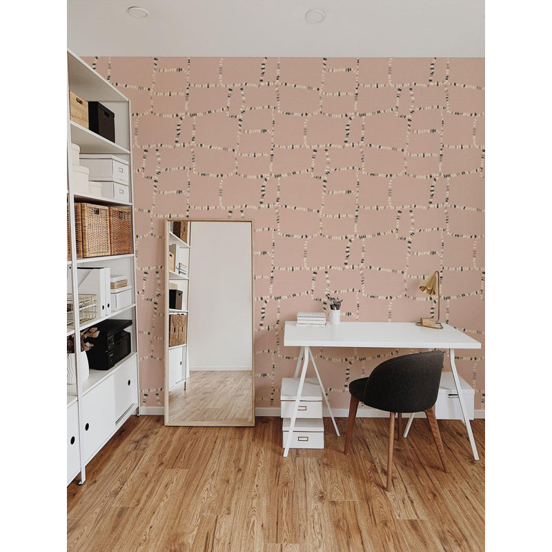 Tulum Ruins Wallpaper, Blush, Faux Grasscloth, Non-Pasted