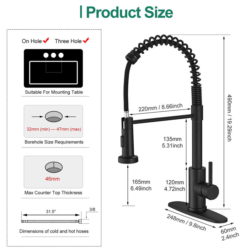 Kitchen Faucet with Pull Down Sprayer, Matte Black