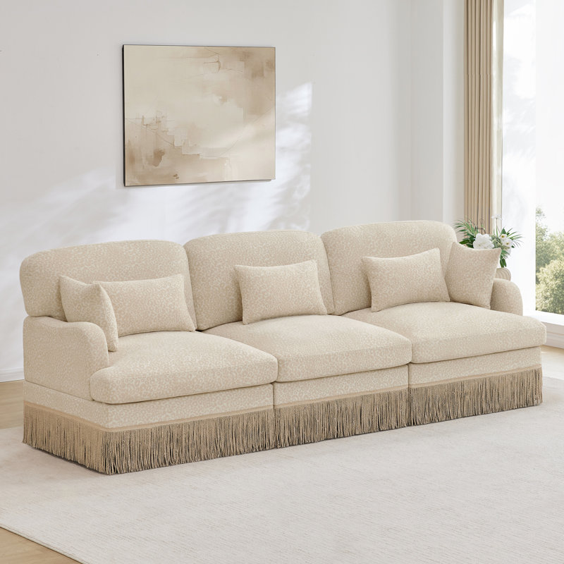 Canapé 3 places à motif léopard et chenille, Beige