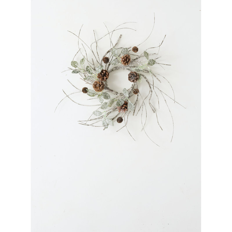 Artificial Birch Leaf & Pinecone Wreath, 21" H x 21" W x 4" D