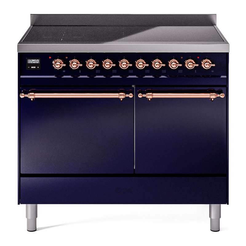Cuisinière à induction ILVE Nostalgie II Series 40 po avec 6 éléments à induction (porte pleine), Bleu minuit / cuivre