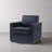 Modern Upholstered Navy Faux Leather Square Swivel Armchair with Matel Base-1911173914-1899272590