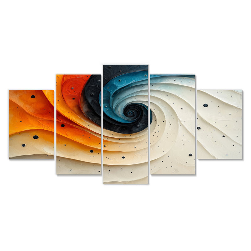 Dauche orange spirale encre rythmique rivière II - abstrait spirales murales - ensemble de décoration murale moderne
