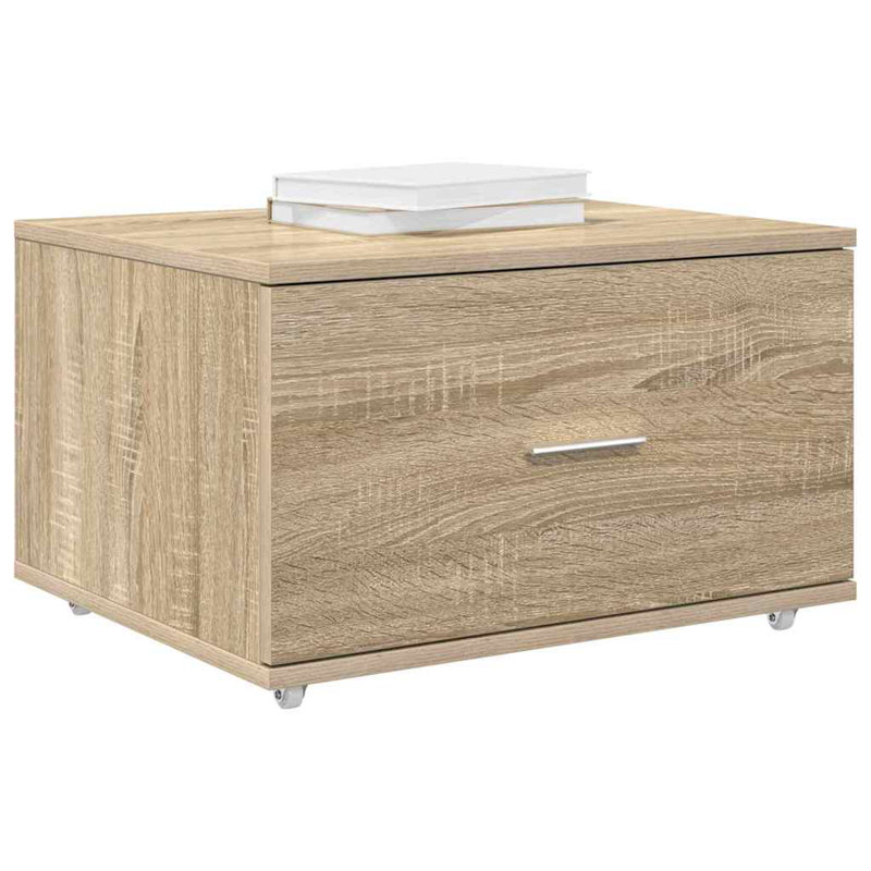 Drawer Cabinet with Wheel Storage Modern Furniture Solution Rectangular, Natural Wood