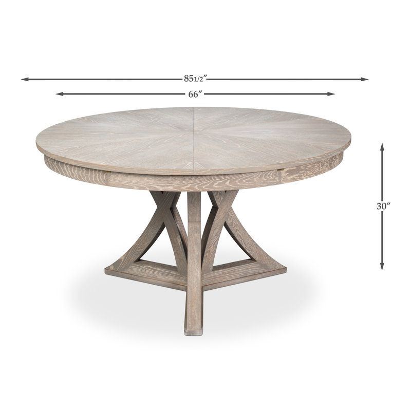 Casual Oak Round Dining Table, 30"H x 66"L x 66"W, Moonskin