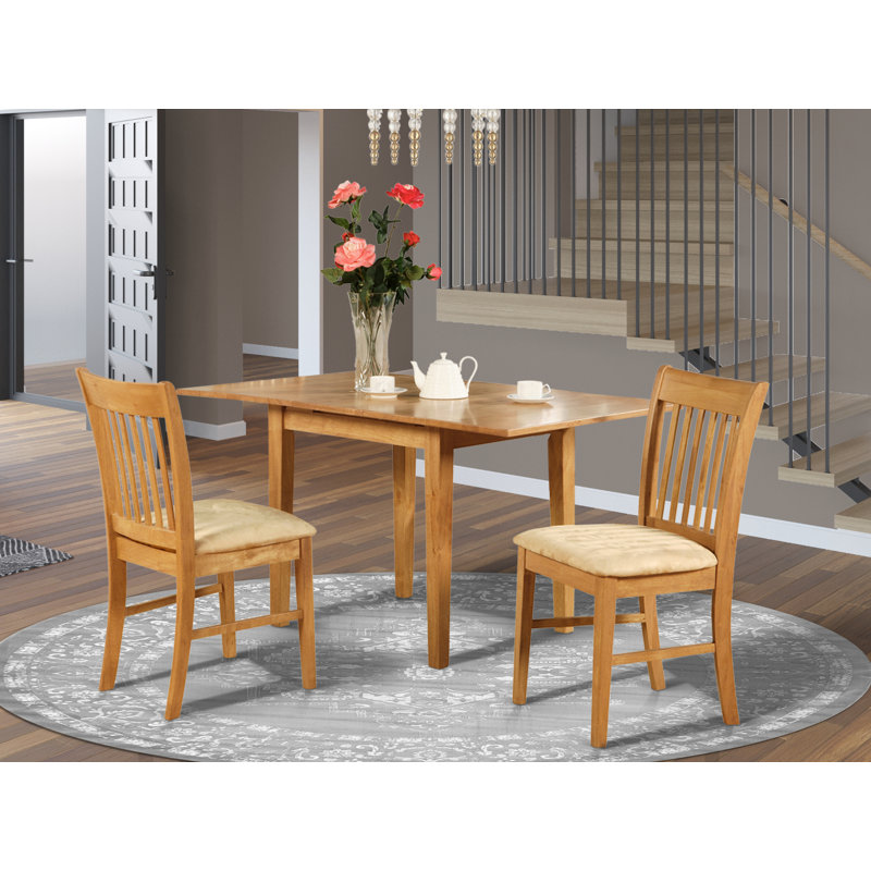 3 Piece Dining Room Furniture Set Contains a Rectangle Wooden Table with Butterfly Leaf and 2 Linen Fabric Kitchen Dining Chairs, Oak