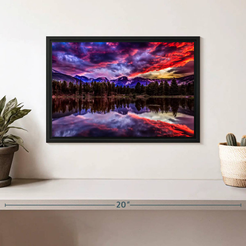 Réflexion des montagnes Rocheuses, Cadre flottant noir, 13 po x 9 po