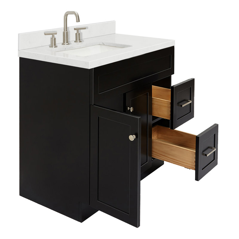 Hamlet 36.25'' Bathroom Vanity with Carrara Quartz Top, Black