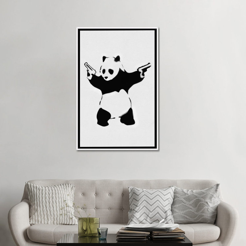 Panda avec des fusils - impression, Toile tendue, Pas de tapis, H 48 po x l 32 po x P 1,5 po