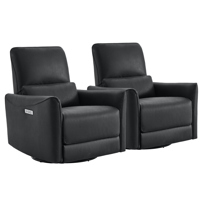 Fauteuil inclinable électrique pivotant en cuir Mikkel, Similicuir noir