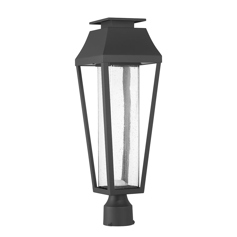 Brookline Matte Black LED Outdoor Post Lantern with Clear Seeded Glass