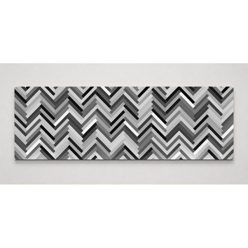 Grayscale Herringbone Pattern — Panoramic Canvas Wall Art, 72" W x 24" H