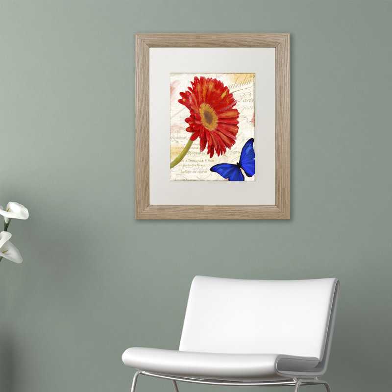 Jadaya «Gerbera Daisy», impression encadrée, H 20 po x l 16 po x P 0,5 po, Cadre brun, Blanc
